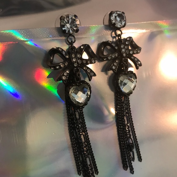 Crystal rhinestone bow long earring Betsey Johnson